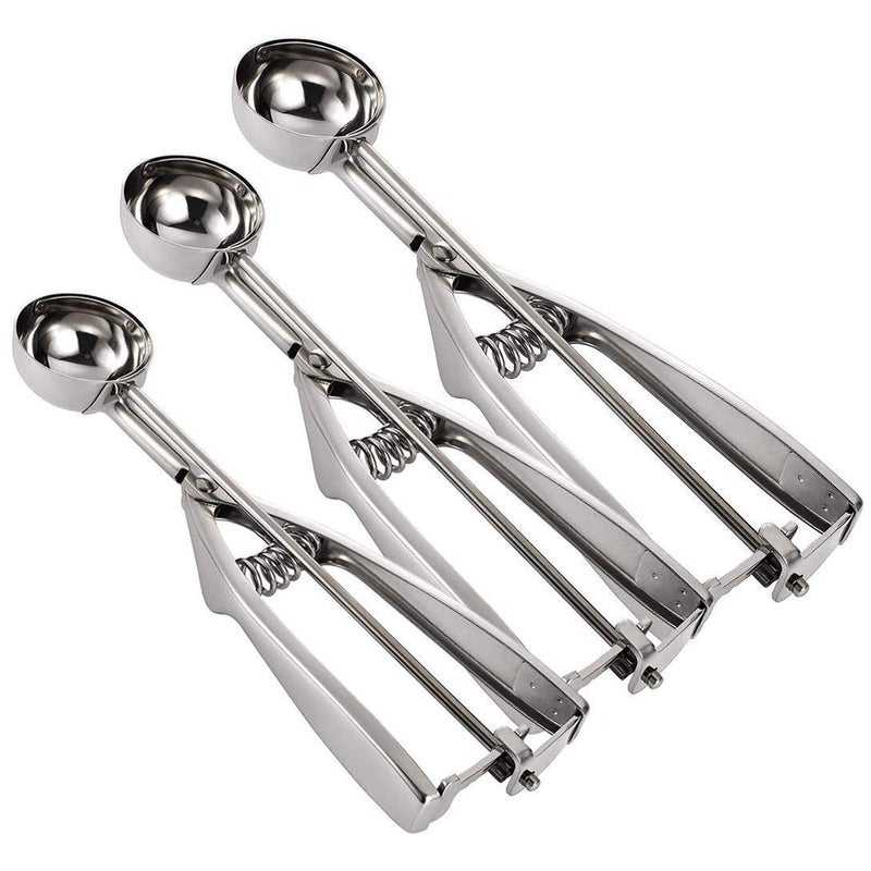 Emoly Ice Cream Scoop Set, Steel Ice Cream Scoop, Cookie Dough Metal Cupcake spoons Include Large-Medium-Small Sizes Balls for Ice Cream, Cupcake, Muffin (3 PCS) - Image 1